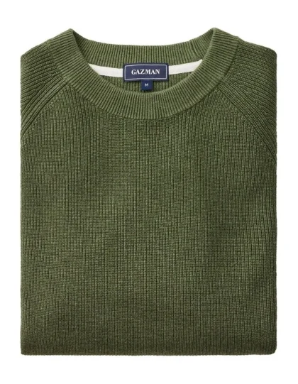 Cotton Raglan Crew Knit Sweater in Moss (M)