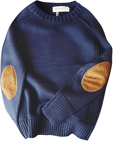 CORIRESHACORIRESHA Fall Vintage Men's Sweater Crew Neck Elbow Patch Knit Sweater (M)