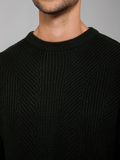 Round Neck Full Sleeves Regular Fit Mens Casual Sweater (S)