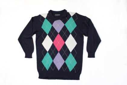 Vintage Argyle Knit Sweater - 80s 90s Cotton Blend Sweatshirt (S)